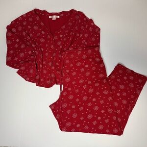 Victoria’s Secret Red Snowflake Waffle Knit Pajama Set Women’s Sm Holiday Cozy